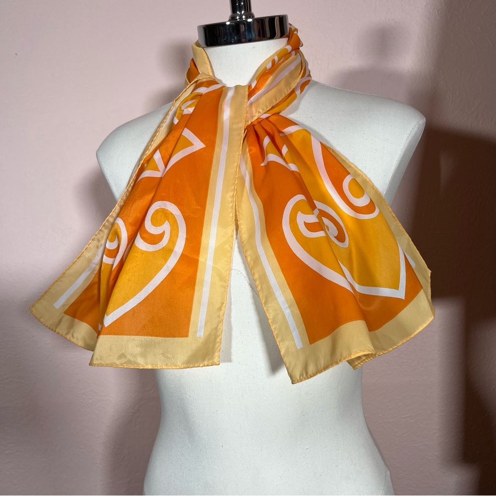 Vintage 60 70 Mod Retro Art Deco Orange Yellow Long Skinny Scarf - Picture 8 of 16